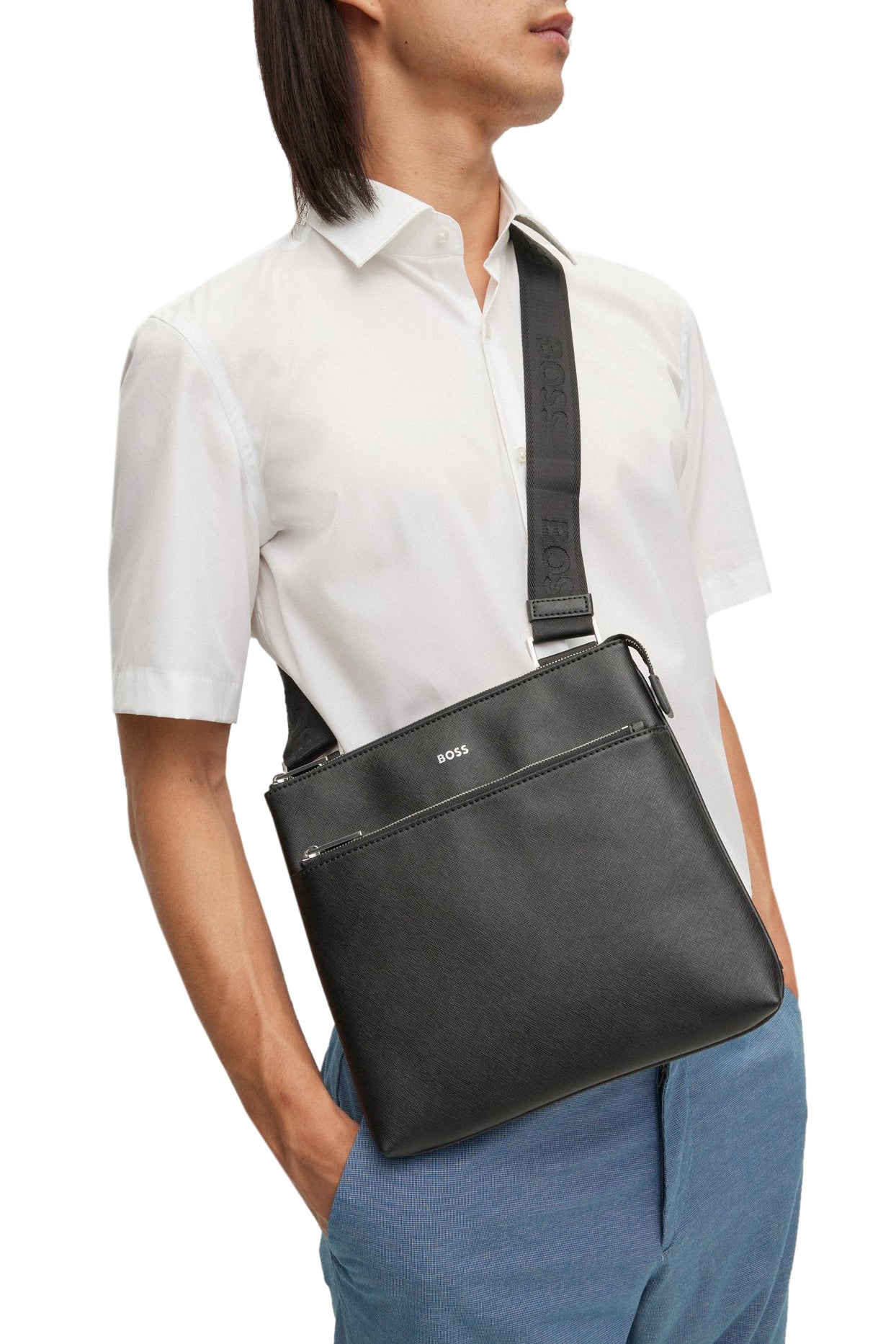 Сумка чоловіча Boss Leather Messanger in Black